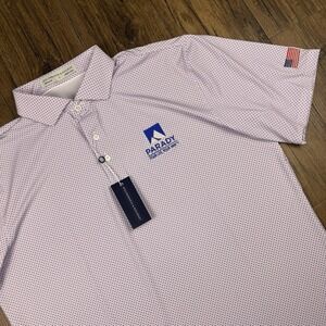 Holderness Bourne Polo Shirt Mens L Pink Diamonds Flag Simmons Golf Performance